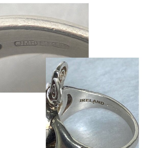 Sterling Silver 925 Ireland JMH Jewelry Claddagh Titanium Druzy Heart Ring 5.75 - Picture 9 of 16